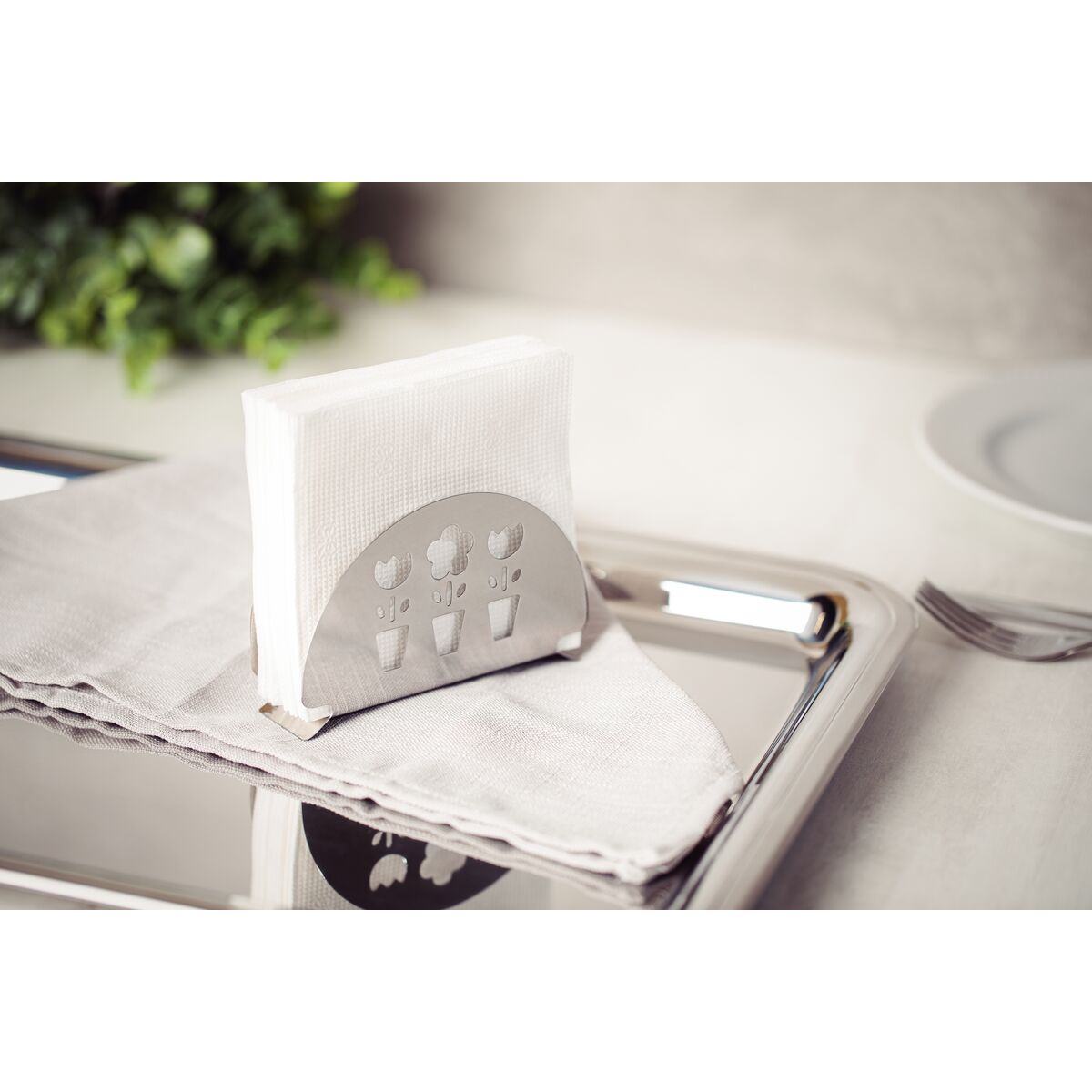 Tramontina primavera stainless steel napkin holder with hollowed-out holder